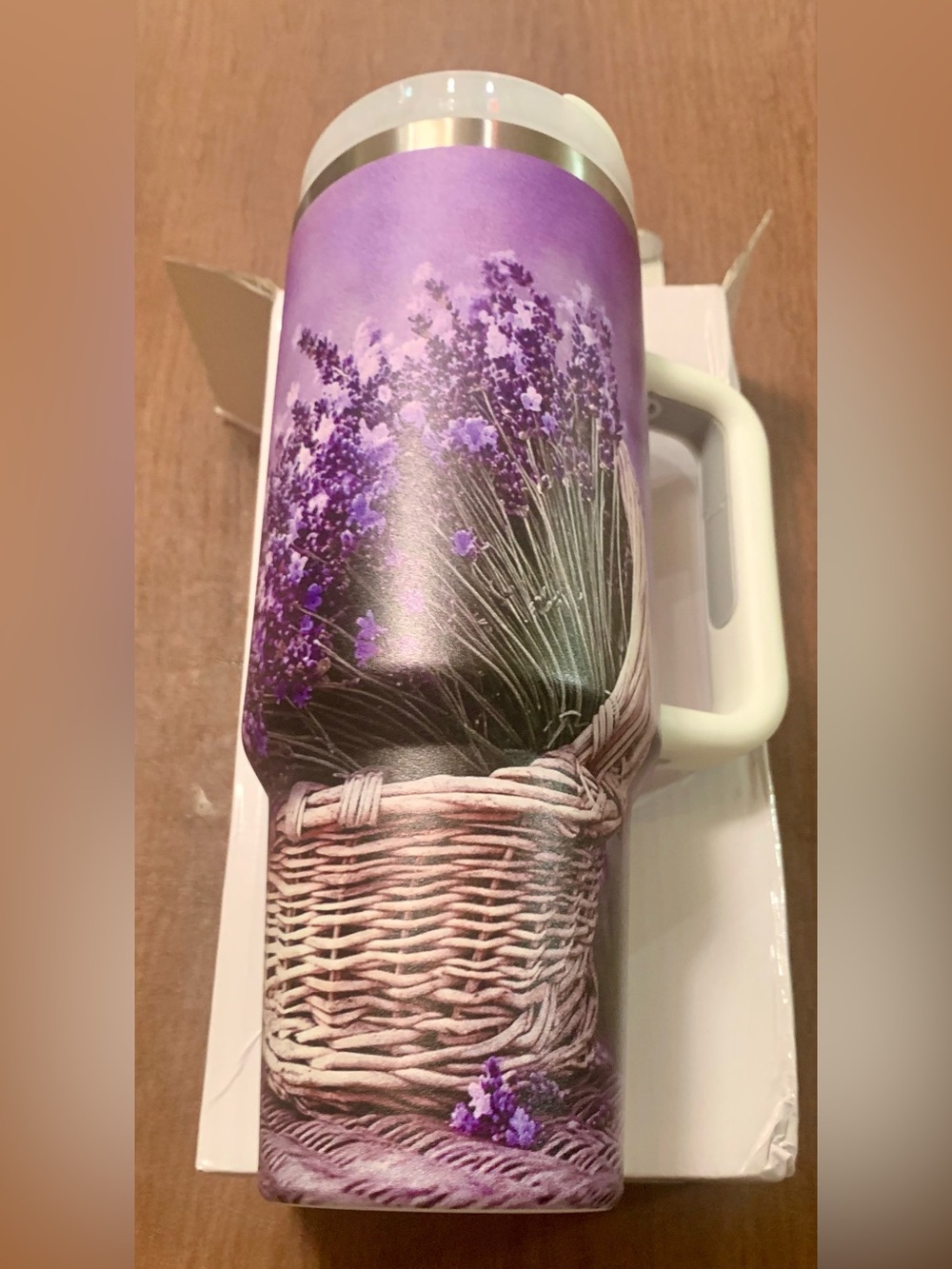 Purple Lavender Basket Travel Tumbler - Insulated Water Bottle